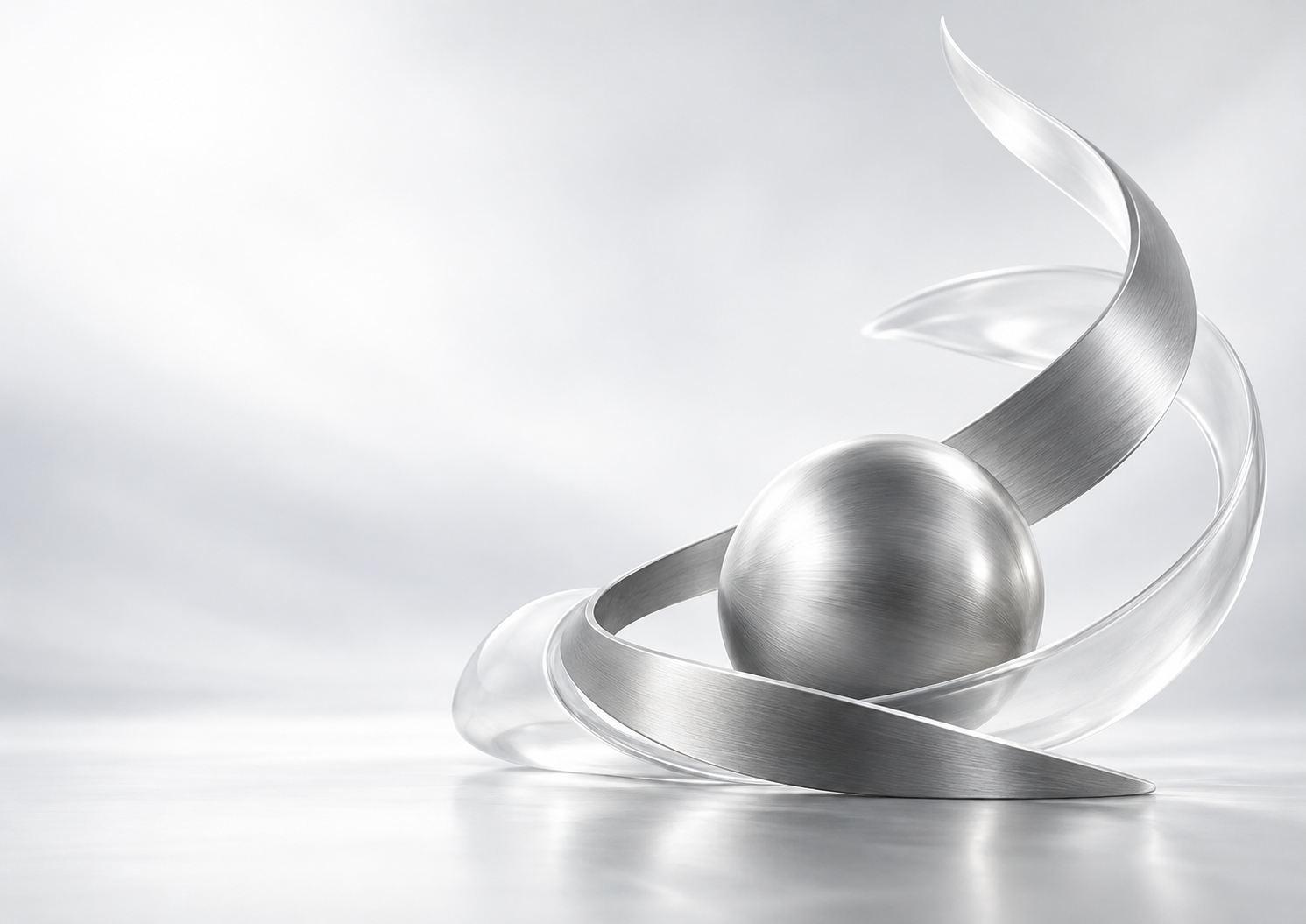 Abstract silver artwork suggesting movement and wellbeing